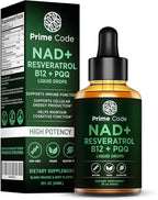 Prime Code NAD+ Liquid Drops with Resveratrol, Vitamin B12 & PQQ – Advanced Cellular Energy & Antioxidant Support – Vegan, Non-GMO, Gluten Free – Fast Absorption Supplement for Men & Women, 2 fl oz