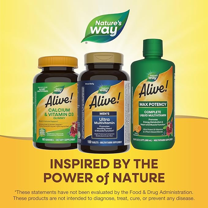 Nature's Way Alive! Men's Daily Ultra Multivitamin, High Potency Formula, Promotes Heart & Muscle Function*, with Methylated Vitamin B12, Gluten Free, 150 Tablets, (Pack of 2)