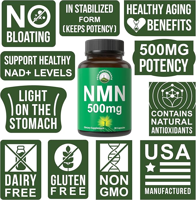 NMN Supplement Ultra High Strength Stabilized Nicotinamide Mononucleotide 500mg Per Capsule. 2 Capsules = 1,000mg of NMN. Boost NAD Levels. Healthy Aging NAD+ Supplements for Men and Women