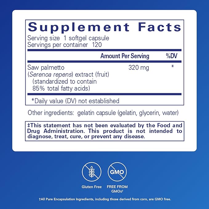 Pure Encapsulations Saw Palmetto 320 - Fatty Acids & Other Essential Nutrients to Support Metabolism & Urinary Function - with Saw Palmetto Extract - 120 Softgel Capsules
