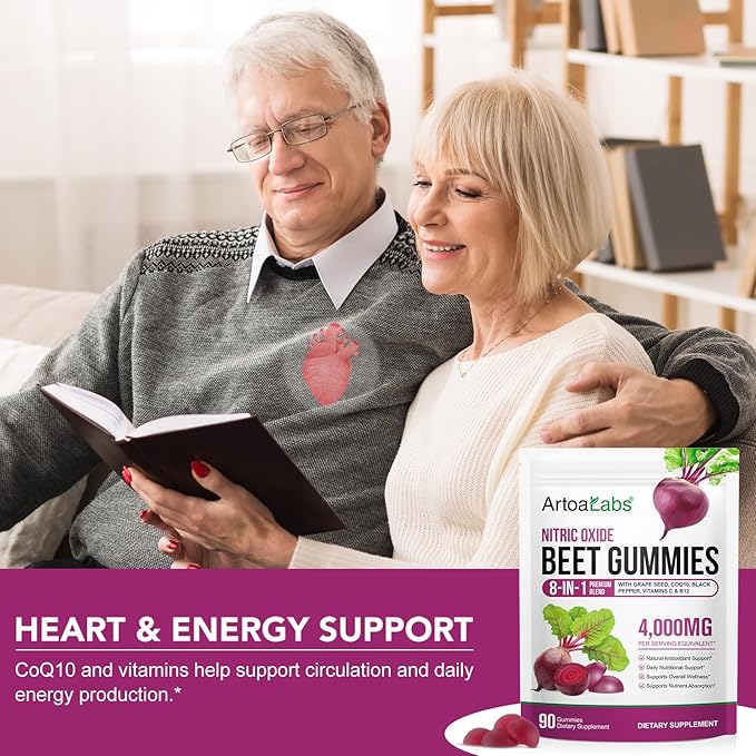 Beets Gummies, Blood Pressure Support, 180 Beet Chews Liposomal Beet Powder for Superior Absorption, Grape Seed for Nitric Oxide, Circulation & Heart Health, Vegan, Non-GMO
