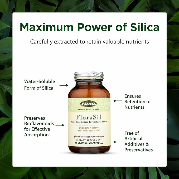 Flora FloraSil 90 Veg Capsules - Silica Supplement with Horsetail Extract for Healthy Hair, Skin, and Nails* - Supports Collagen Formation
