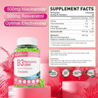 Niacinamide 500mg Gummies, Chewable Vitamin B3 Supplement with Resveratrol 500mg, High Potency Niacin for Antioxidant, Skin & Brain Health, Immune Support, Vegan Apple Flavor, 60 Count