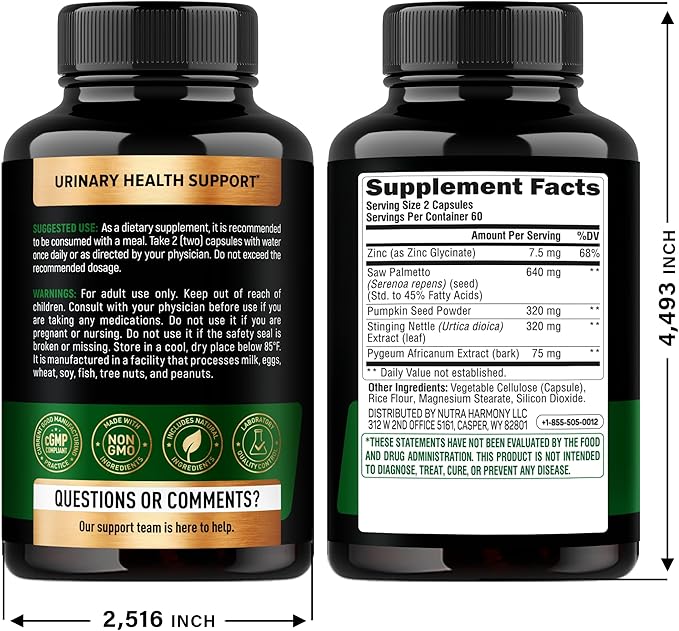 Saw Palmetto for Men 640mg - Pumpkin Seed | Nettle | Zinc & Pygeum - Prostate Health & Urinary Supplement - DHT Blocking & Hair Support - 45% Fatty Acids, Clinical Strength - Made in USA, 120 Capsules
