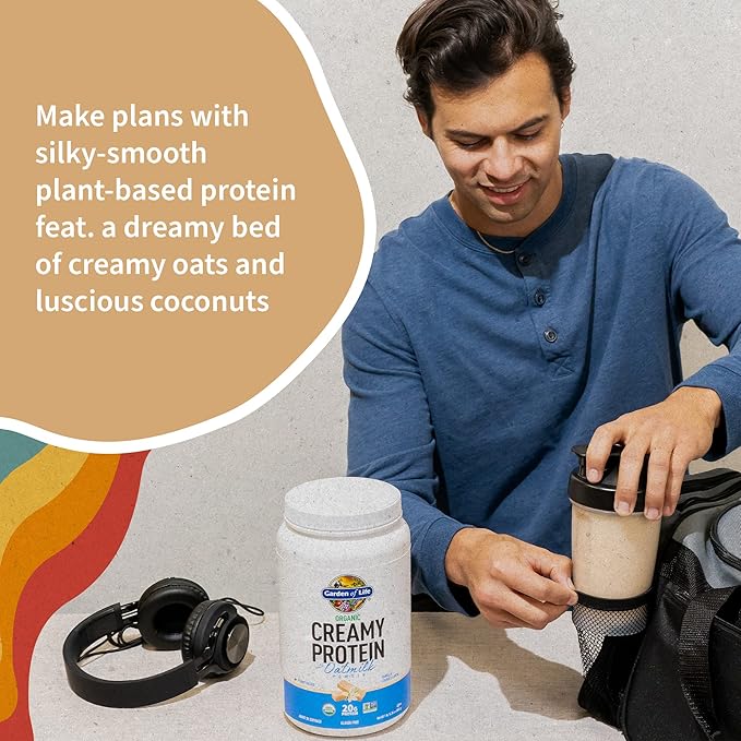Garden of Life Creamy Plant Protein + Oat Milk Powder + Vanilla Flavor Vegan Protein Powder – Plant Based, Prebiotics & Probiotics, Gluten-Free, Non-GMO, Vanilla Cookie Flavor, 2 LBS