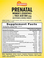 Sundance Prenatal Multivitamin | with Folic Acid | 100 Quick Release Capsules | 800 mcg | Non-GMO, Gluten Free Supplement for Women