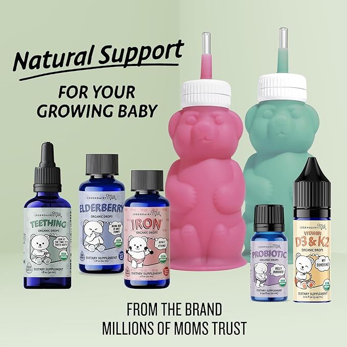 Legendairy Milk Organic Liquid Iron Supplements for Kids, Baby Vitamins, Sugar Free Liquid Iron for Kids - for Ages 4 Months to 3 Years - Cherry Flavor, 60 Servings