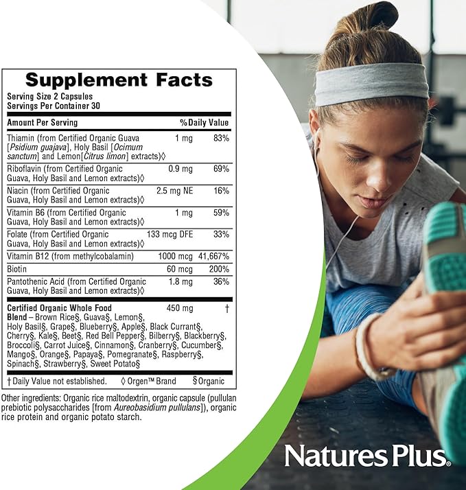 NaturesPlus Source of Life Garden Vitamin B12 - 60 Capsules - Includes 20+ Whole Food Extracts - USDA Certified Organic, Non-GMO, Vegan, Gluten Free - 30 Servings