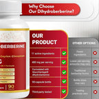 Dihydroberberine - Super Berberine - Patented GlucoVantage 810mg - 5X Absorption - with Resveratrol Cinnamon Grape Seed Extract- Support Metabolism, Digestion (90 Count (Pack of 1))
