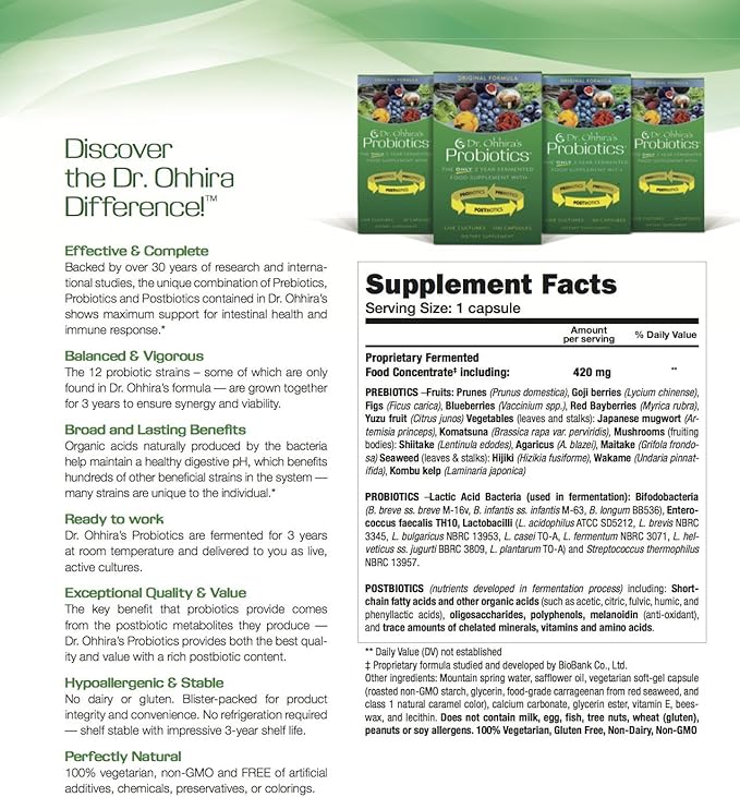 Dr. Ohhira’s Probiotics Original Formula with 3 Year Fermented Prebiotics, Live Active Probiotics and the only Product with Postbiotic Metabolites, 30 Capsules