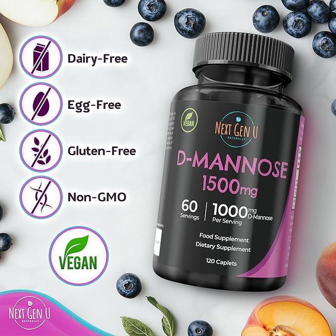D Mannose - 1500 mg - Health Food & Dietary Supplement - 120 Vegan Caplets - May Help Support a Healthy Urinary Tract & Bladder - by NextGenU