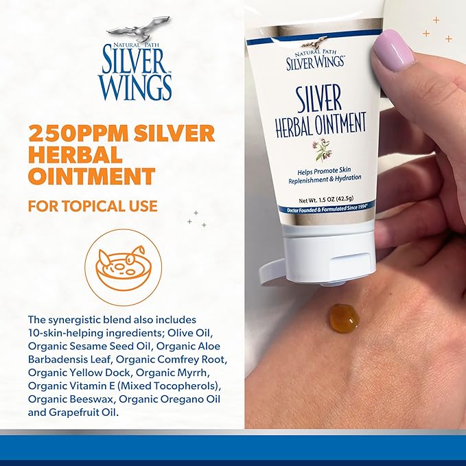 Natural Path Silver Wings 250ppm Silver Herbal Ointment - Nourishing and Moisturizing Skin Care 0.75oz