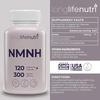 LongLifeNutri NMNH 300mg (Dihydronicotinamide Mononucleotide) - 120 Vegan Capsules, 2-Month Supply, NMN Alternative, NAD Supplement for Energy & Longevity, Lab Tested, Made in USA
