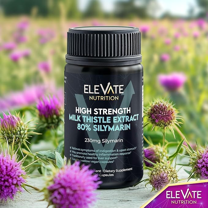 ELEVATE NUTRITION Milk Thistle - 288 mg, 80% Silymarin Extract - 120 Vegan Capsules - Dietary Health Supplement - Helps Maintain Liver Function & Digestive Comfort