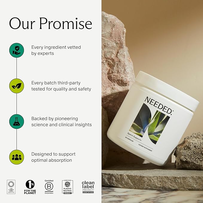 Needed. Sperm Support - Fertility Supplements for Men - Clinically Studied Botanical Ingredients for A Whole Body Approach to Male Fertility - Prenatal Vitamins - 60 Capsules, 30 Day Supply