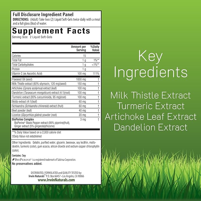 Irwin Naturals Milk Thistle Liver Detox - 60 Liquid Soft-Gels, Supports Liver Health with Dandelion, Artichoke, Turmeric & Green Beet Root - 30 Total Servings