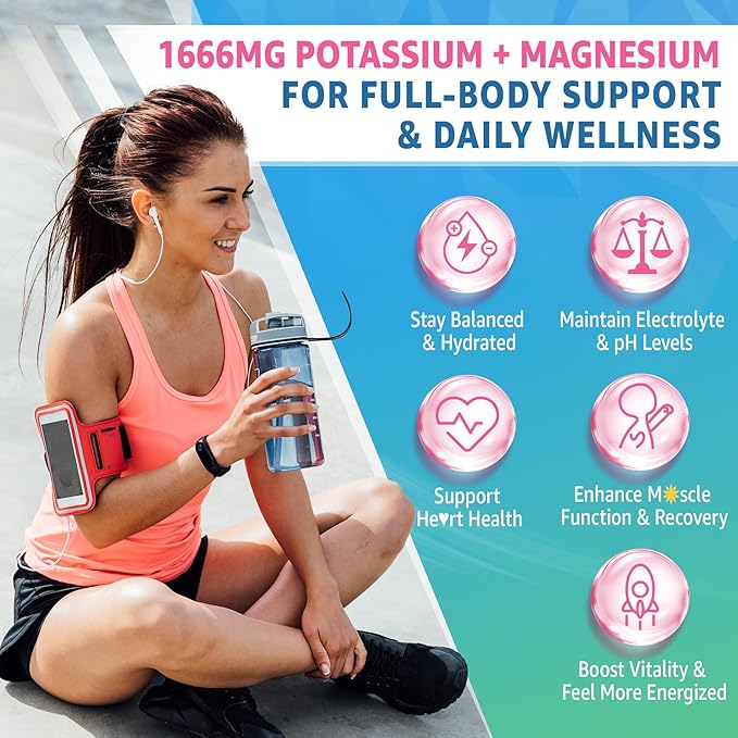 Potassium Citrate Gummies 1666mg for Adults - Potassium Supplement, Magnesium Glycinate, Zinc, B6, B12 & C – Electrolyte Gummies for Energy, Recovery & Leg Cramps, Vegan 120 Cts