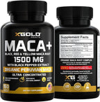X Gold Health Organic Maca Root Capsules 1500mg – Peruvian Black, Red & Yellow Maca – Energy, Stamina, Libido & Hormone Balance Support for Men & Women – Vegan, Non-GMO – 150 Veggie Capsules