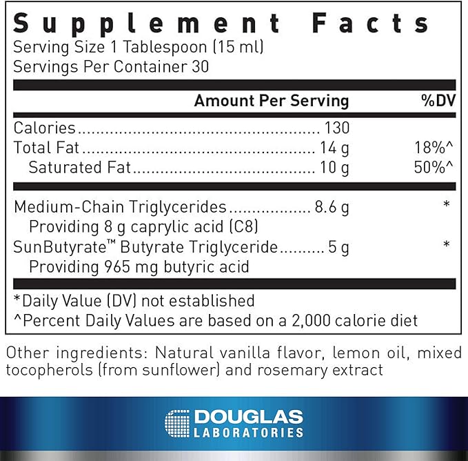 Douglas Laboratories MCT/Butyrate Liquid with SunButyrate | Provides Highly Concentrated Caprylic Acid and Butyric Acid in a Pleasant Liquid | 15.6 fl. oz. | Lemon Vanilla Flavor