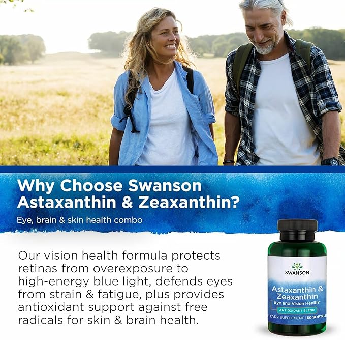 Swanson Astaxanthin & Zeaxanthin Eye Health Supplement for Screen-Heavy Professionals with 4 mg Astaxanthin & 4 mg OmniXan Zeaxanthin (60 Softgels, 4 Pack)