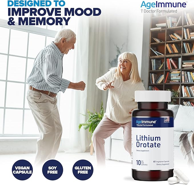 Lithium Orotate 10mg per Capsule - 60 Vegetarian Capsules. Memory and Emotional Wellness Support - Magnesium Stearate Free - 2 Months Supply of Lithium Supplement. (2)