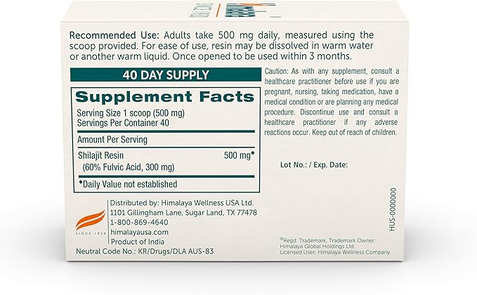 Himalayan Shilajit Resin, Energy Superfood, 60% Fulvic Acid, Non-GMO, 0.7 oz (20g) Jar, 40-Day Supply