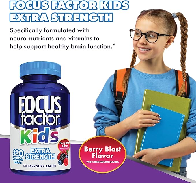 Focus Factor Kids Extra Strength Daily Chewable for Brain Health Support,– Vitamins - Quality Formula – Gluten & Dairy Free Supplements for Children-– No Artificial Sweetener,120 Count (Pack of 2)