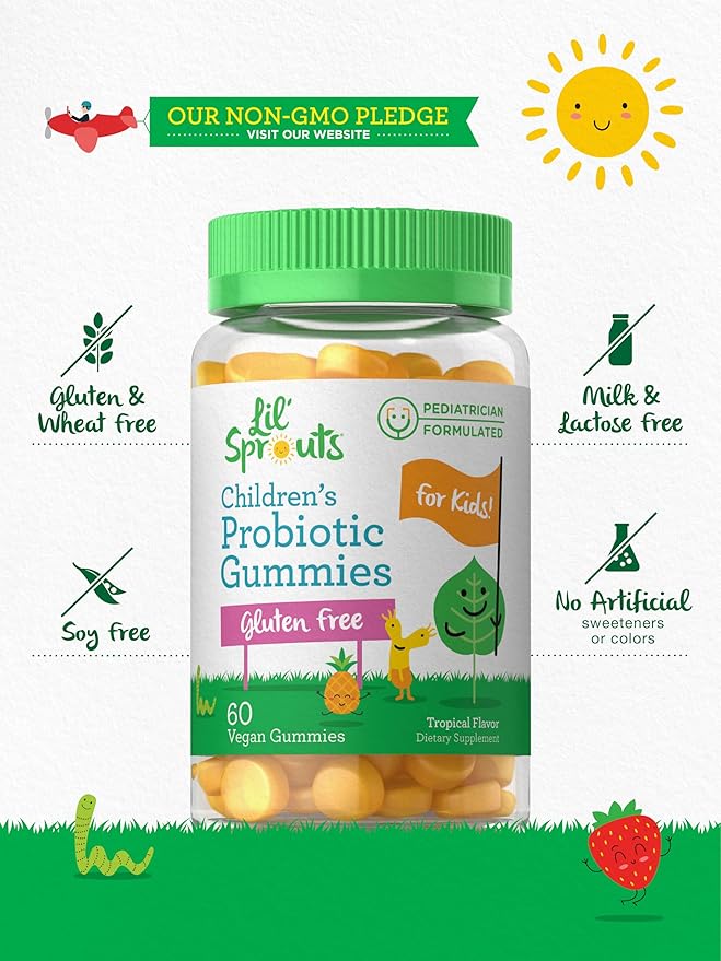 Carlyle Probiotics for Kids | 60 Gummies | Tropical Flavor | Vegan, Non-GMO & Gluten Free Supplement | by Lil' Sprouts