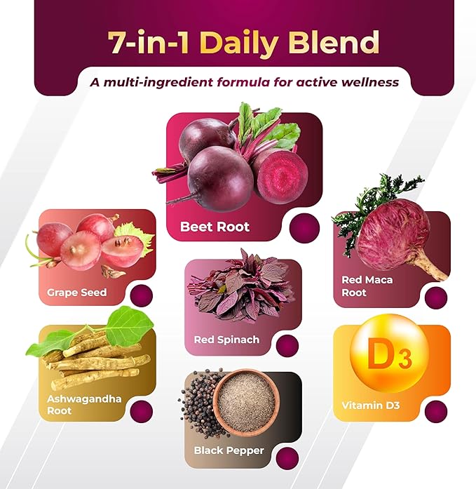 GriMed Beet Root with Grape Seed Extract, Maca Root, Red Spinach & Ashwagandha – 180 Vegetable Capsules
