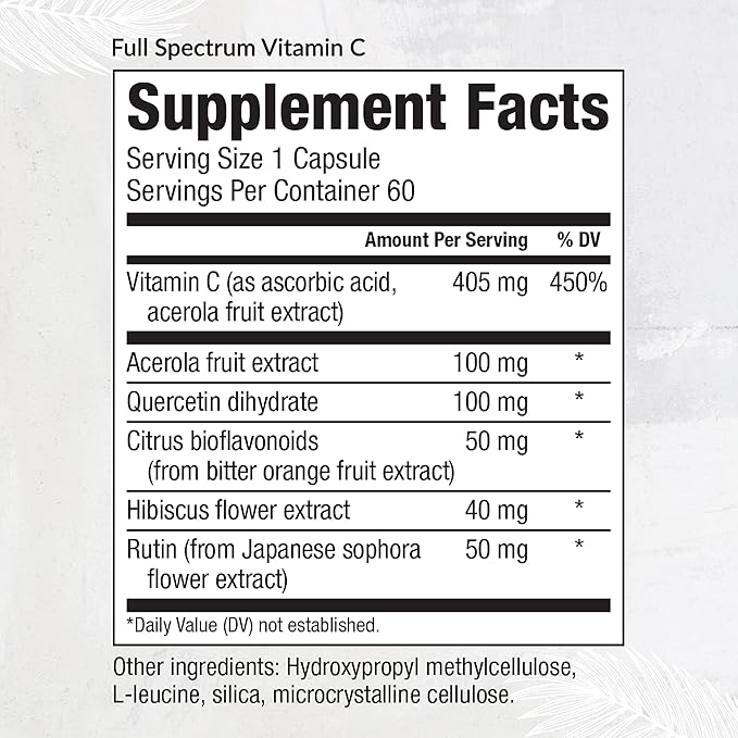 Equilife Full Spectrum Vitamin C Supplement with Quercetin, Hibiscus, and Rutin, Plant Based Antioxidant Formula, Gluten Free, Soy and Dairy Free, Non GMO, Easy to Use, 60 Capsules