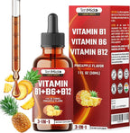 3-in-1 Vitamin B Complex Liquid Drops for Women & Men - with B1 Thiamine, B6 Pyridoxine, B12 Methylcobalamin - Alcohol-Free, Non-GMO - 30ml 1 Fl Oz