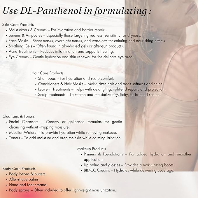 100% Pure Panthenol Powder, DL-Panthenol Powder, Provitamin B5 for Hair Care, Skin, Nails Deep Mousturizer, Use in Cosmetic Formulations or Add to Your Favorite Products (4 oz)