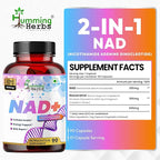 Humming Herbs NAD+ with Trans‑Resveratrol 600 mg per Serving. NAD Booster, Cellular Energy & Metabolism Support — 90 Vegetarian Capsules