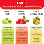 Organic Veda Fruit C+ Vitamin C Complex - 1250mg Organic Whole Food Vitamin C Supplement with Citrus Bioflavonoids, Acerola & Amla - Daily Antioxidants, Immunity, Collagen Boost - 120 Vegan Capsules