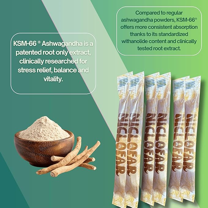 KSM-66 Ashwagandha Power Sticks, Full Spectrum 400 mg KSM 66 Ashwagandha Root Extract per serving | standardized > 5% Withanolides high absorption Boost Energy | Reduce Stress | Mood Support | Focus | Improved Memory/Cognition| 30 Sticks