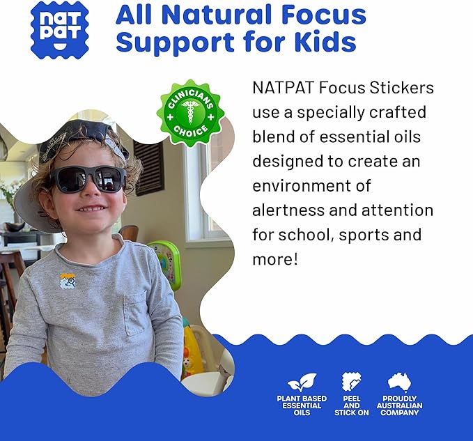 NATPAT Focus Patch Focus Enhancing Stickers for Kids and Adults - Healthy Brain Supports for Attention, Focus, and Concentration - Chemical and Drug Free - 24 Count - BuzzPatch Natural Patch