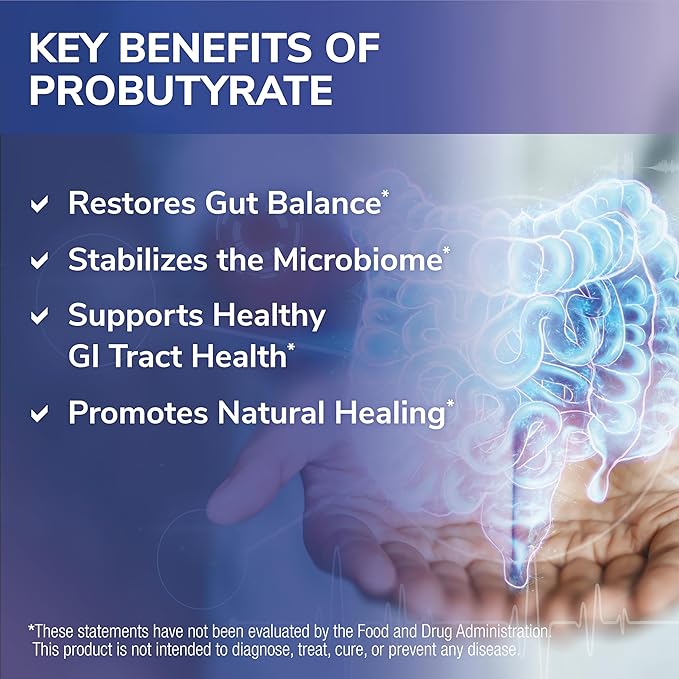 Tesseract Medical Research ProButyrate Gut Health Supplement, Butyric Acid Complex, Gastrointestinal Support Supplement, Helps Restore Balance to Stabilize Gut Microbiome, 600mg (60 Capsules)