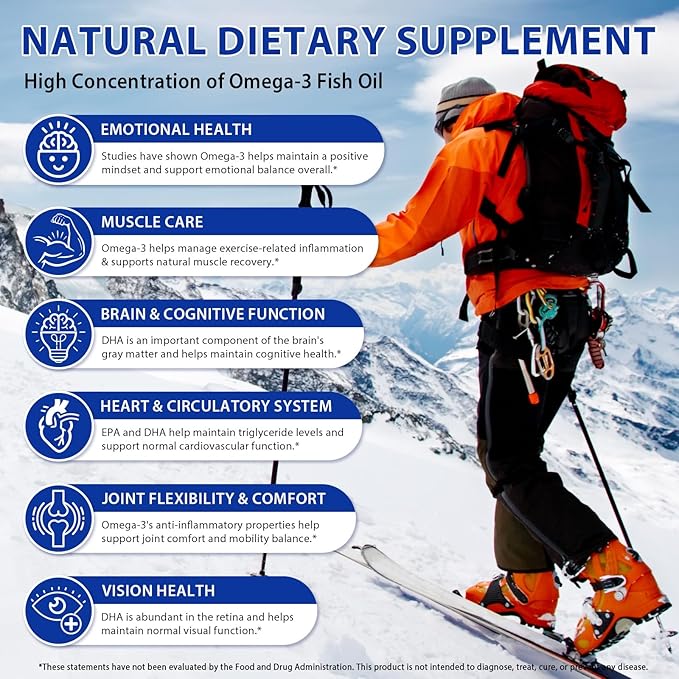 AIQIUSHA Omega 3 Fish Oil Supplements 4200mg – Triple Strength EPA DHA (1200/900), No Fishy Burps, Enteric Coated, Supports Heart, Brain, Joint Health, 240 Softgels