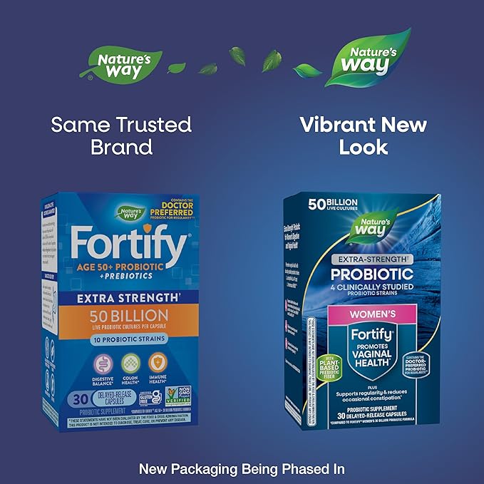 Nature’s Way Fortify Extra Strength Women’s Probiotic 50 Billion CFU, Potent Multi-Strain Probiotic for Digestive, Vaginal and Immune Support*, Once-Daily Capsule, 30 Capsules