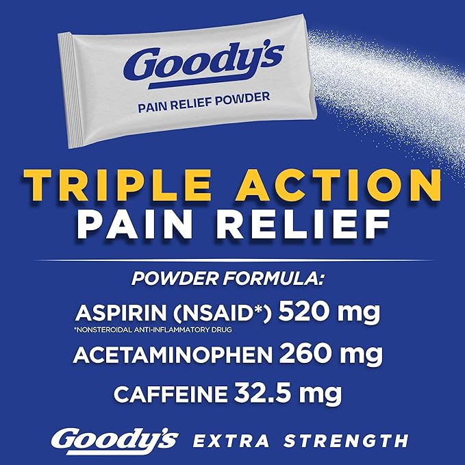 Goody’s Headache Powder Extra Strength Pain Relief, Triple Action Headache Relief with Aspirin, Acetaminophen & Caffeine, 24 Count