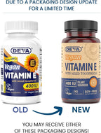 DEVA Vegan Vitamins Natural Vitamin E 400IU with Mixed Tocopherols, Supports Immune System & Skin Nutrition, Natural Antioxidant & Gluten Free, Dairy Free, Non-GMO, 90 Capsules