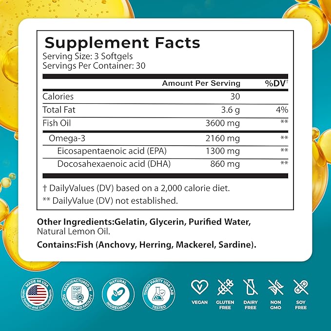 PUREHEALTH RESEARCH Complete Omega 3 Fish Oil Softgels - Omega-3 Fatty Acid Supplements for Women & Men - EPA DHA Supplement for Hearth, Brain & Vision Support - Non-GMO- 90 Soft Gels