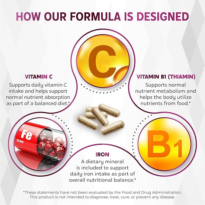 Organic Iron High Potency with Vitamin C, Folic Acid - High-Absorption Formula Vitamin B1, Vitamin B6, Vitamin B12 - Support Blood Building - 150 Count
