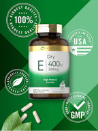 Carlyle Dry Vitamin E 400 IU | 120 Capsules | D-Alpha Tocopheryl | High Potency Formula | Non-GMO and Gluten Free