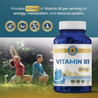Vykee Nutrition Vitamin B1 (Thiamine) Capsules – Supports Energy Metabolism & Nervous System Health – Vegan, Non-GMO, Gluten-Free – 500 mg, 120 Count