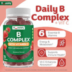 B Complex Gummies with Vitamin C – Great Tasting 1 a Day Energy & Nervous System Support for Adults – Vegan, Kosher, Non-GMO Vitamin B Complex Gummies with B12, B6, & Folic Acid – 70 Count (2 Pack)