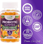 Probiotic Gummies - Advanced Multi-Strain Probiotic Formula - Gut & Digestive Health Support Gummy - Bacillus Coagulans 5 Billion CFU Per Serving, Daily Acidophilus Probiotics Supplement - 60 Gummies