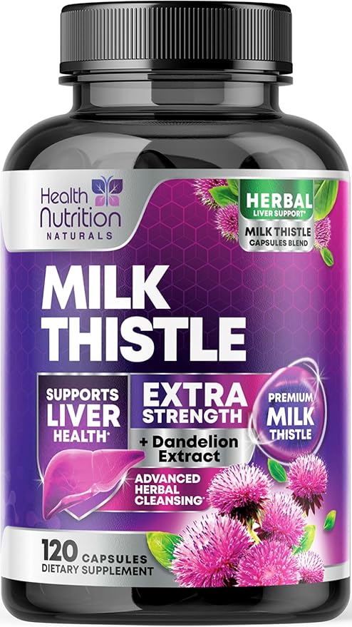 Milk Thistle Supplement - Liver Health Support with Dandelion Root & Silymarin Marianum, Liver Cleanse Detox & Repair - Nature's Milk Thistle Extract - 120 Capsules