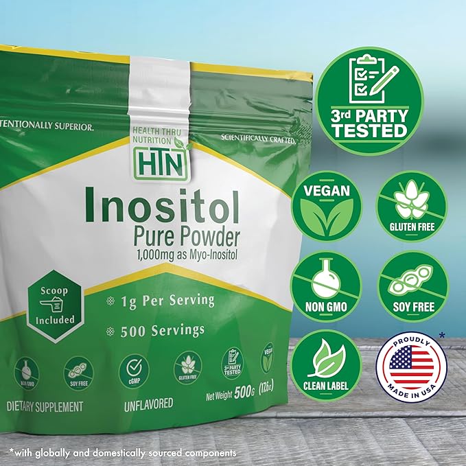 Health Thru Nutrition Inositol Powder – 500g Pure Powder as Myo-Inositol | 1,000mg (1g) Per Scoop - Included | Unflavored, Vegan, Non-GMO | 500 Servings – Clean Supplement