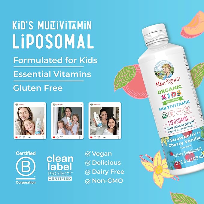 MaryRuth Organics Kids Multivitamin Liposomal | Vegan, Sugar-Free Vitamins for Kids | Ages 4+ | 2 Month Supply | 15.22 Fl Oz